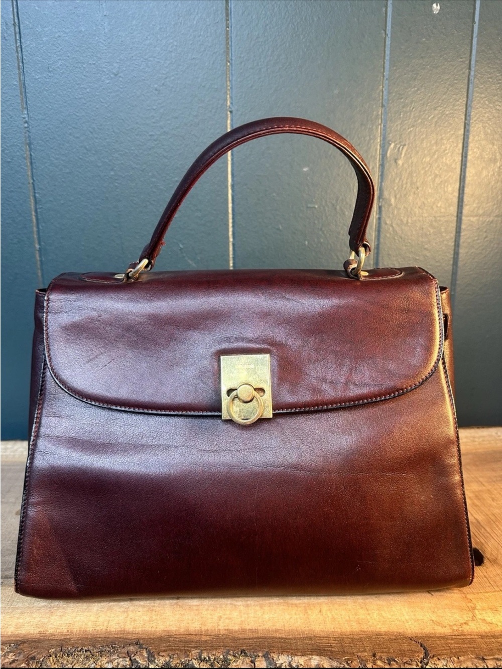 Vintage Gold Pfeil Germany Burgundy Leather Structured Top Handle Handbag